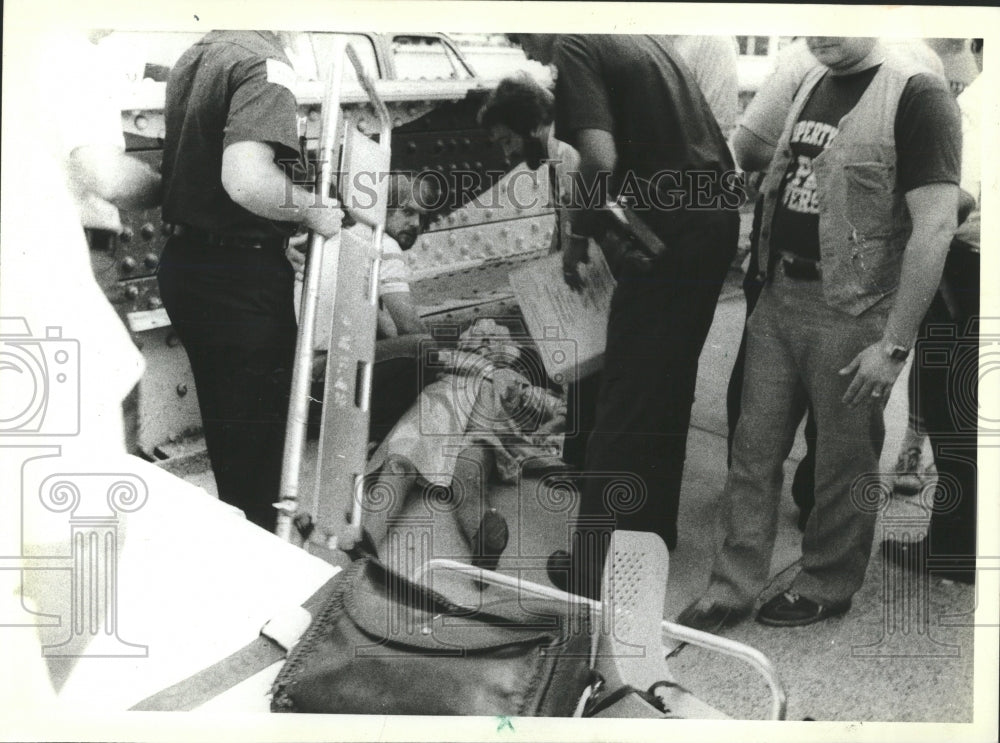 1981 Press Photo lies on the State St. bridge - RRW54745 - Historic Images