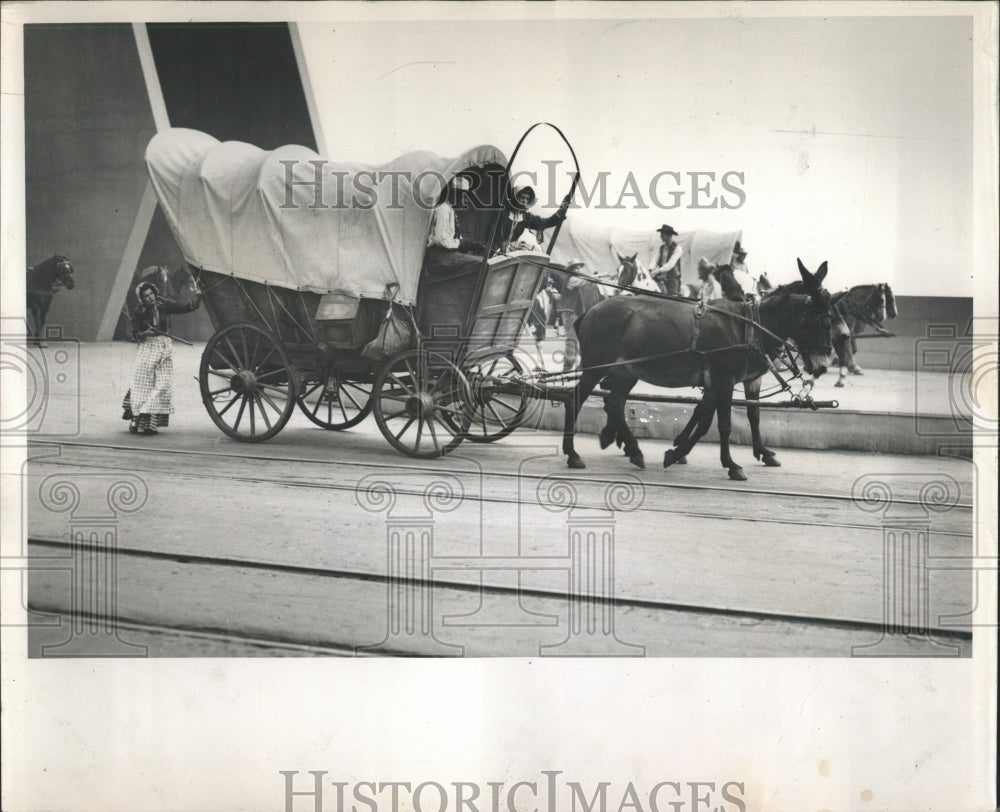 1950 Press Photo Chicago Fair Cowboys Race Vechicles - RRW54781 - Historic Images