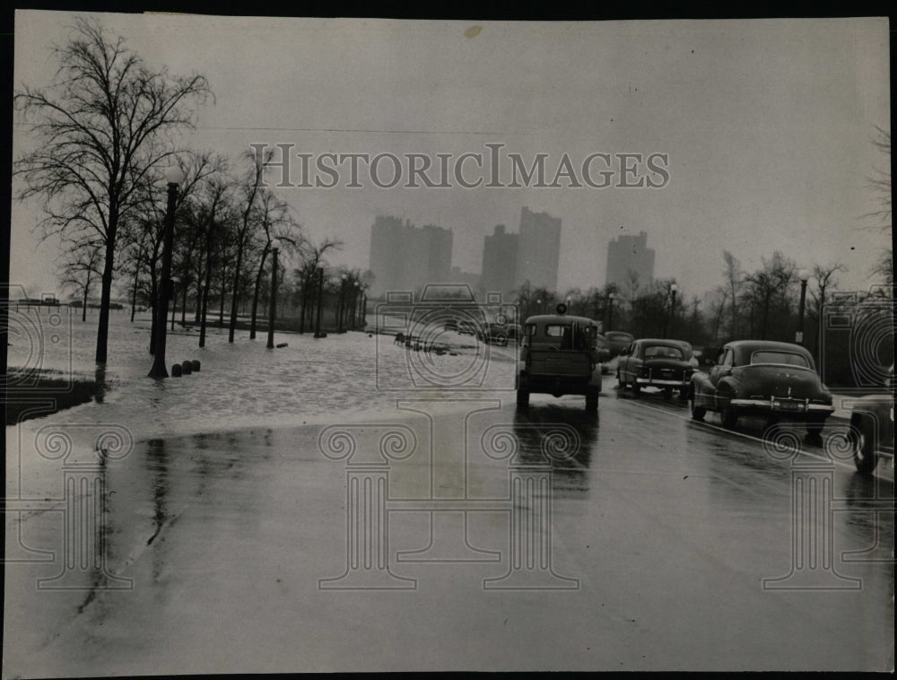 1949 Press Photo Outer Drive Chicago Streets Flooded - RRW55363 - Historic Images