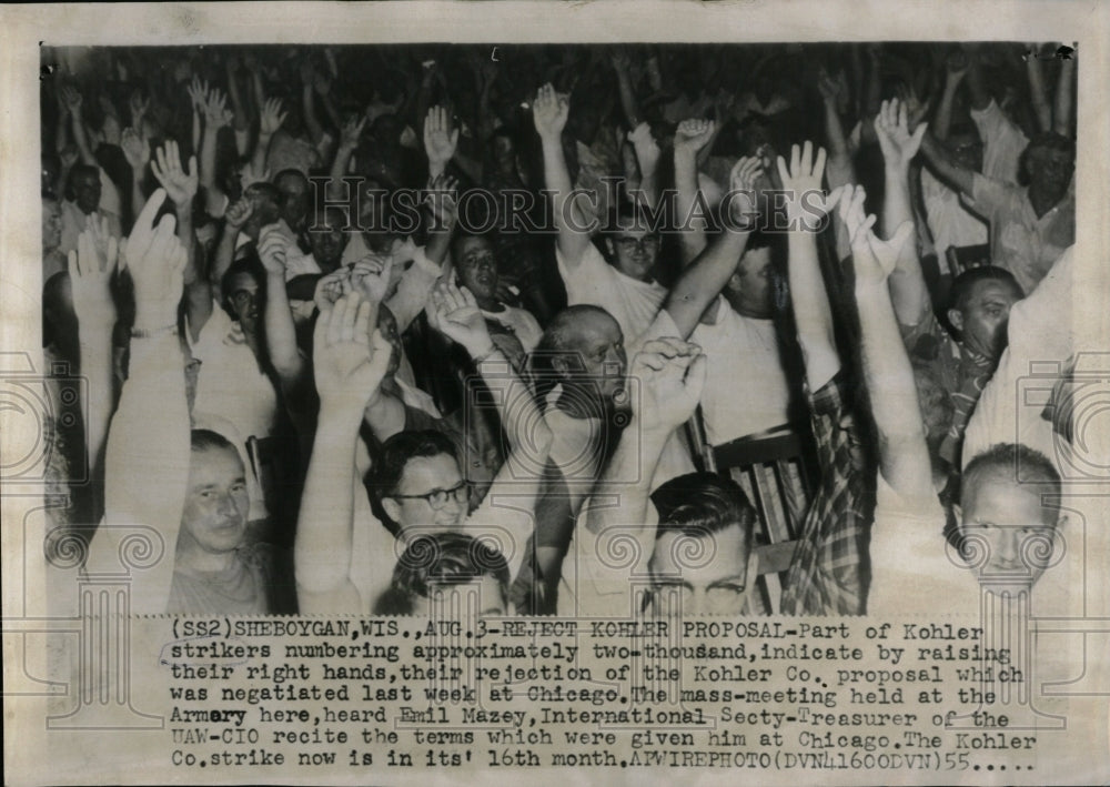 1955 Press Photo Kohler Strikers Reject Proposal - RRW57065 - Historic Images