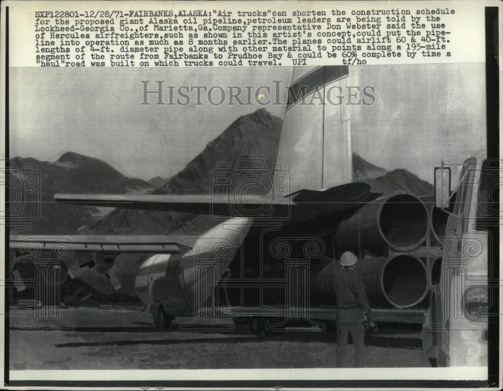 1971 Press Photo Air trucks Alaska oil pipeline shorten - RRW57403 - Historic Images