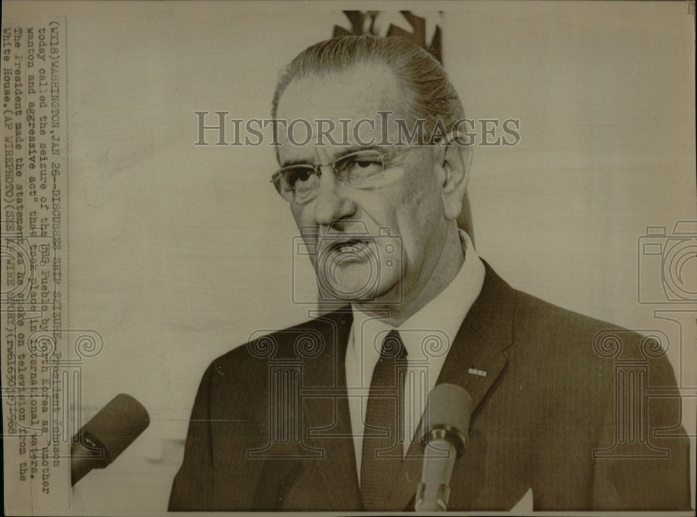 1968 Press Photo Ship seizure Johnson USS Pueblo Wanton - RRW57555 - Historic Images