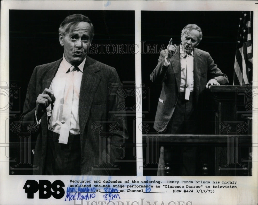 1975 Press Photo Henry Fonda Star Clarence Darrow PBS - RRW57713 - Historic Images