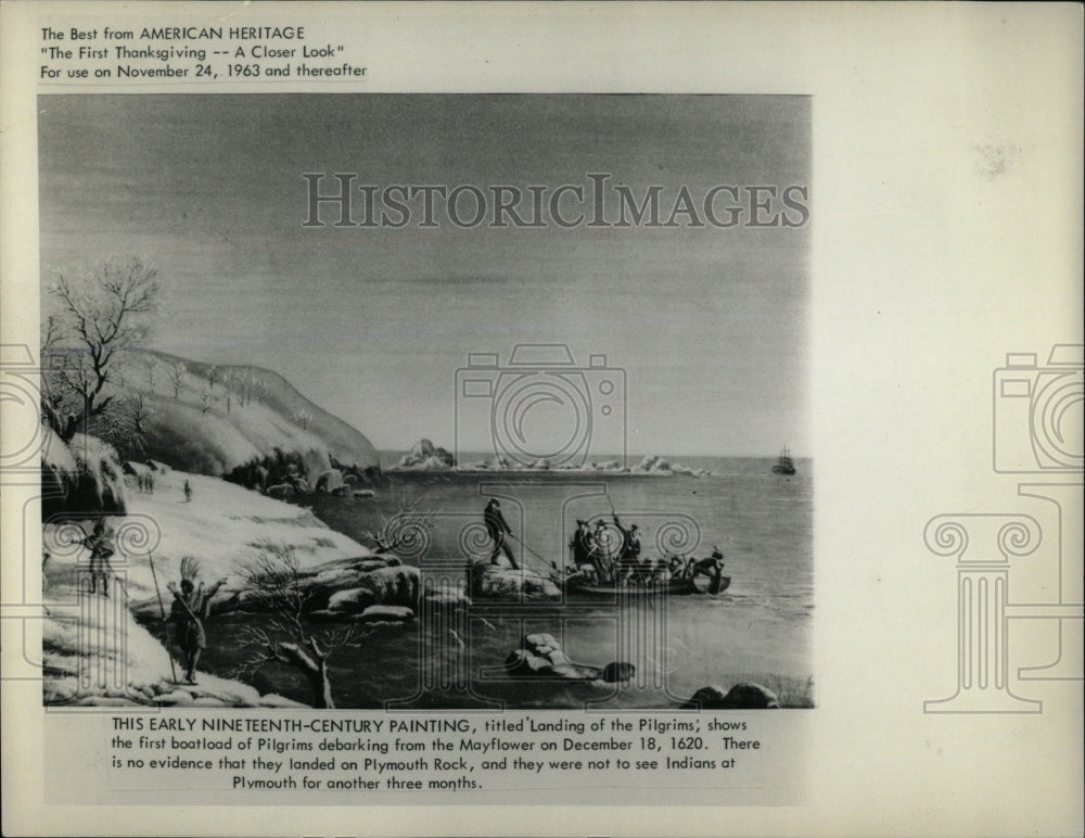 1963 Press Photo &quot;Landing of the Pilgrims&#39; (Painting) - RRW59269 - Historic Images