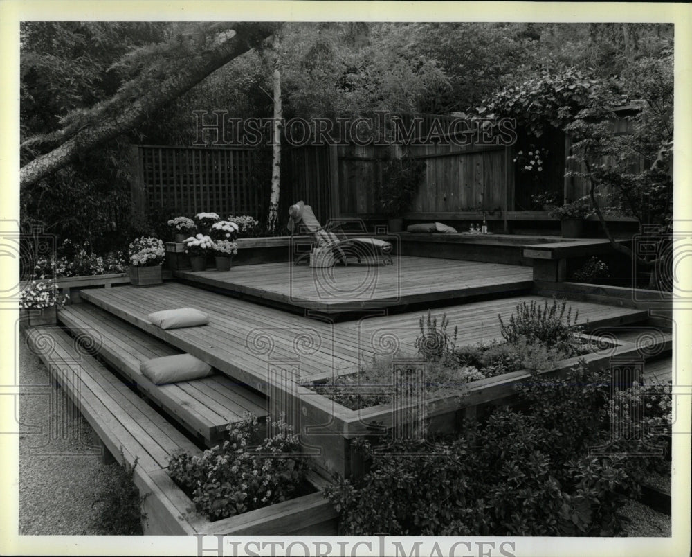Press Photo Multi-tiered redwood deck. - RRW60381 - Historic Images