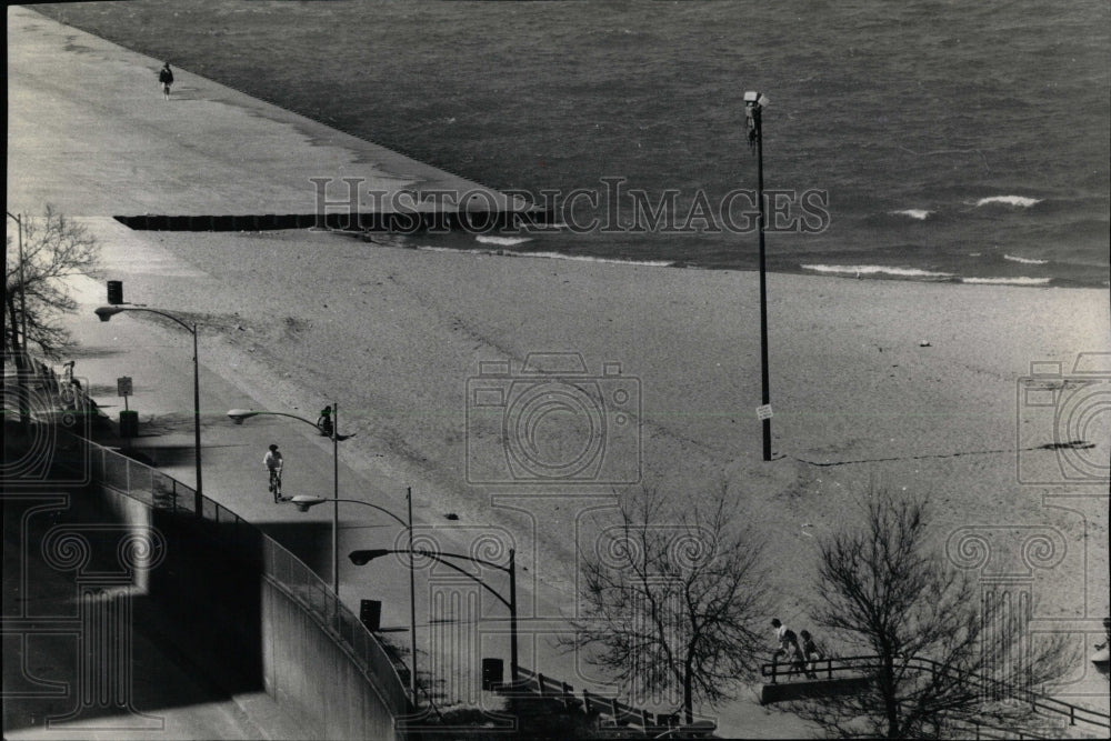 1988 Press Photo Bulldozers push sand Oak Street Beach - RRW61167 - Historic Images