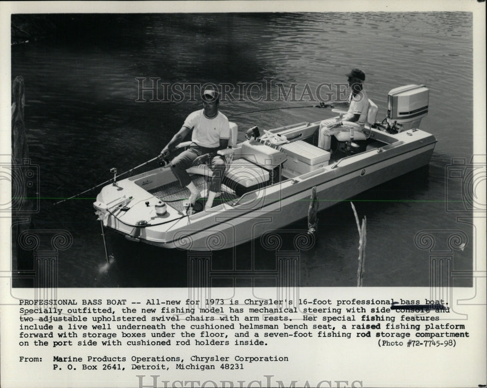 1973 Press Photo Chrysler&#39;s Profession Bass Boat - RRW61273 - Historic Images