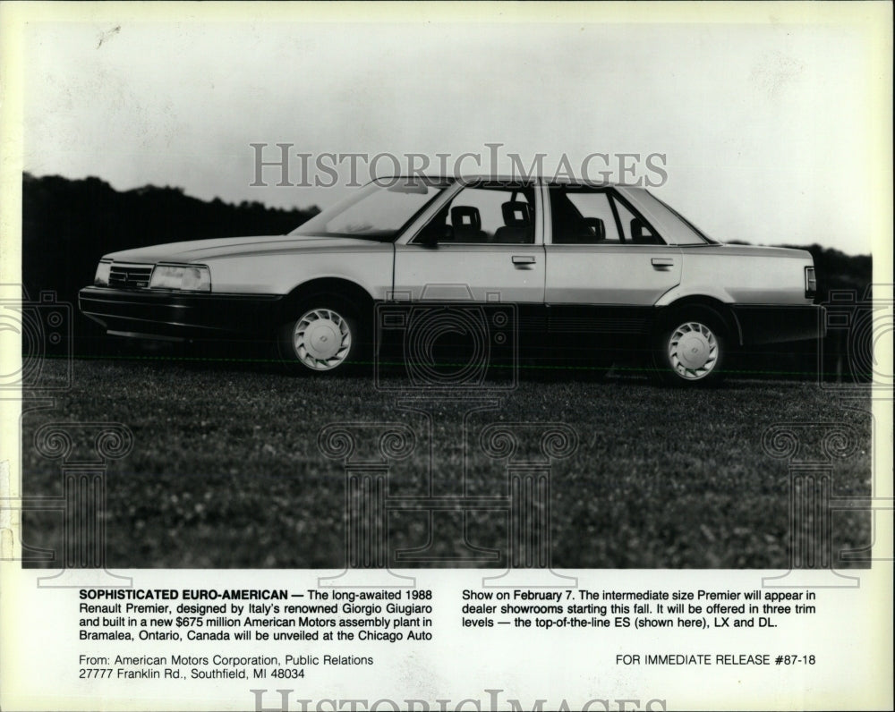 1987 Press Photo Renault Premier Designed Giugiaro - RRW62665 - Historic Images