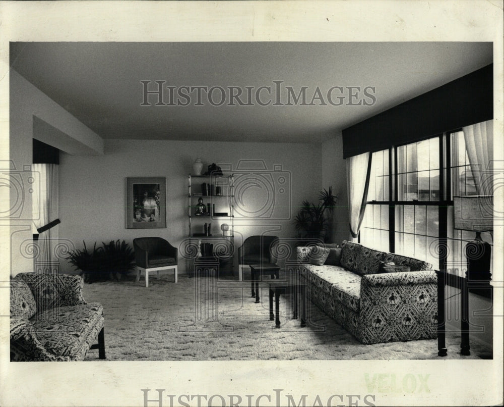 1974 Press Photo Living Room Cherrywood Model Home - RRW62753 - Historic Images