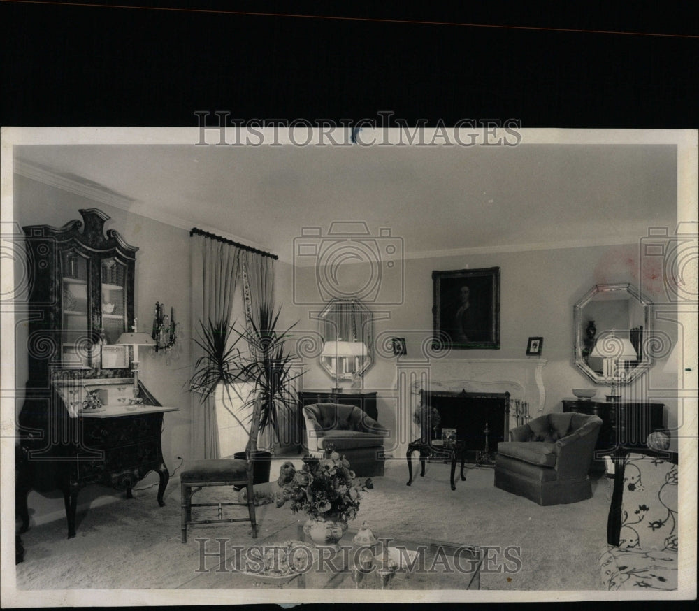 1969 Press Photo Living Room French Fireplace Drapes - RRW62789 - Historic Images