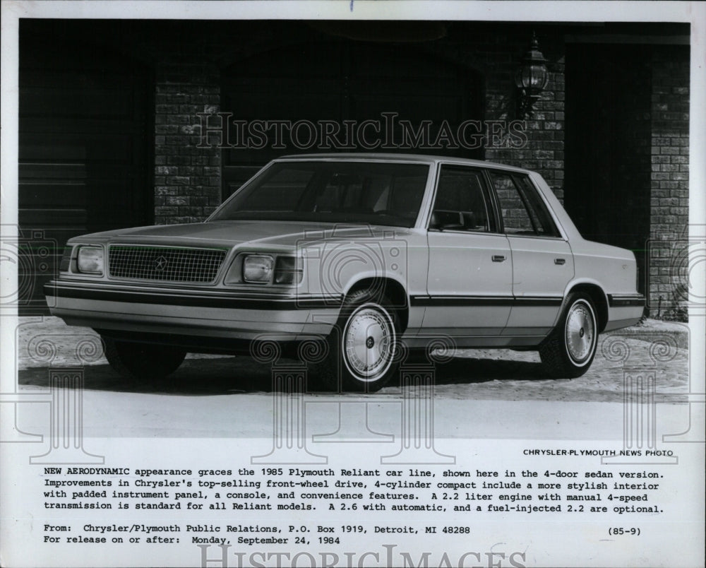 1984 Press Photo 1985 Plymouth Reliant Sedan - RRW63273 - Historic Images