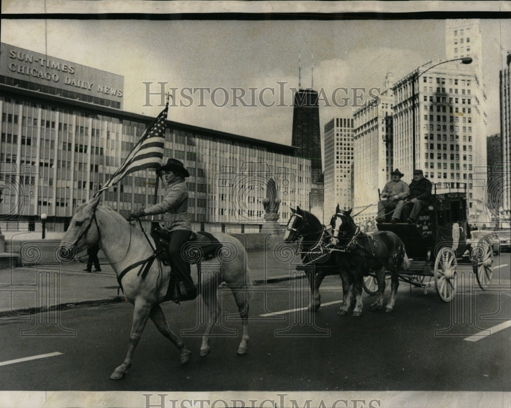 1974 Press Photo cowgirl heralding Int'l Livestock Expo - RRW63981 - Historic Images