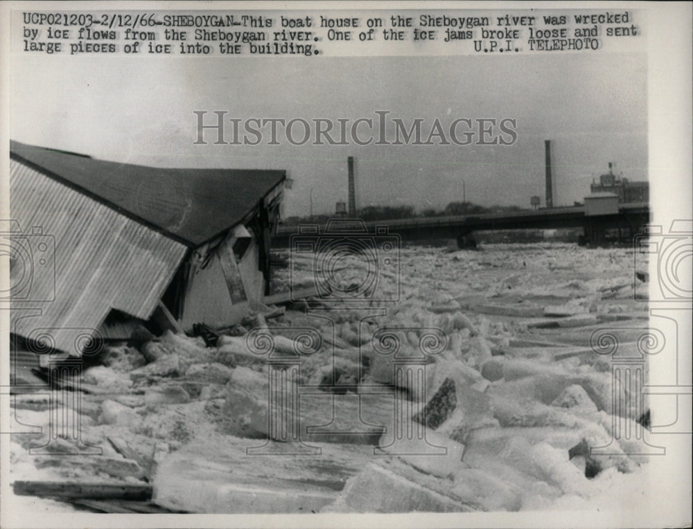 1966 Press Photo Boat House Sheboygan River Ice Wreck - RRW64331 - Historic Images