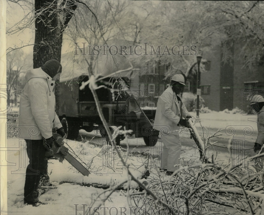 1965 Press Photo Men Clearing Snow-Covered Branches - RRW64423 - Historic Images