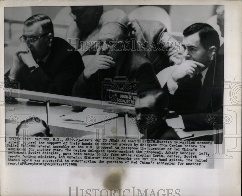 1958 Press Photo Russian delegates Ally Andrei Arkady - RRW66165 - Historic Images