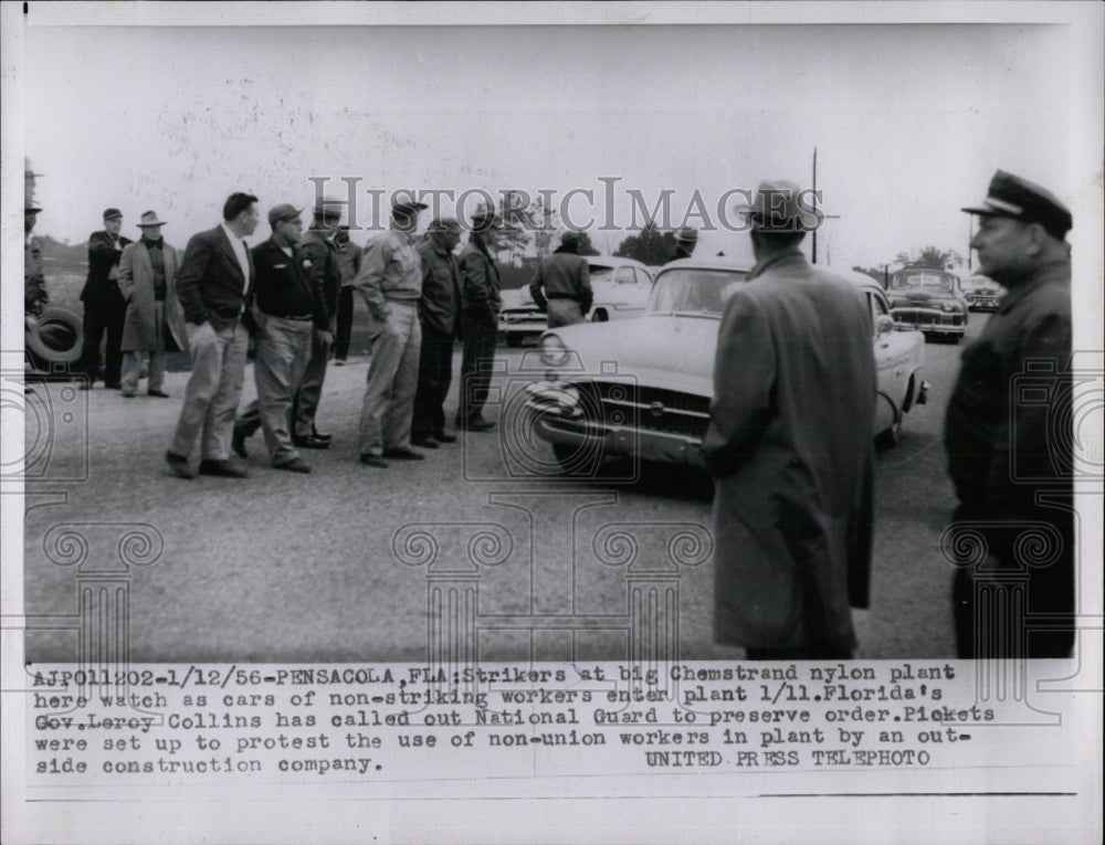 1956 Press Photo Strikers chemstrand nylon plant cars - RRW66263 - Historic Images