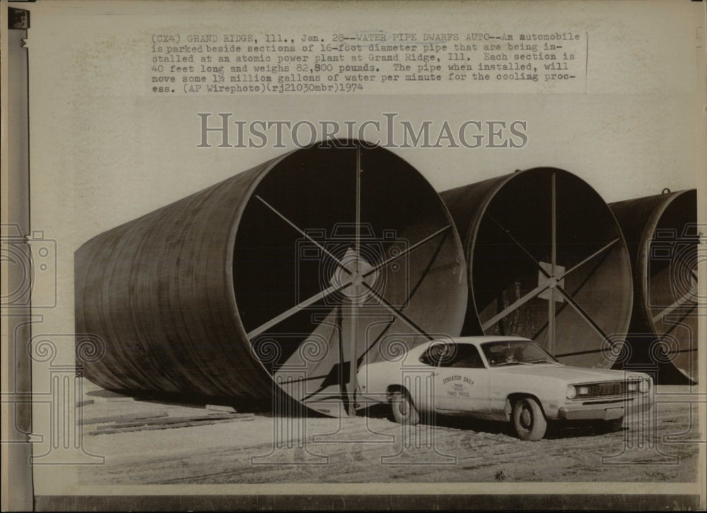 1974 Press Photo Water Pipes Atomic Power Plant - RRW66681 - Historic Images