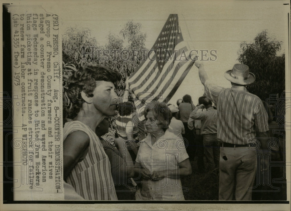 1973 Press Photo Fresno county American flag Picketing - RRW67029 - Historic Images