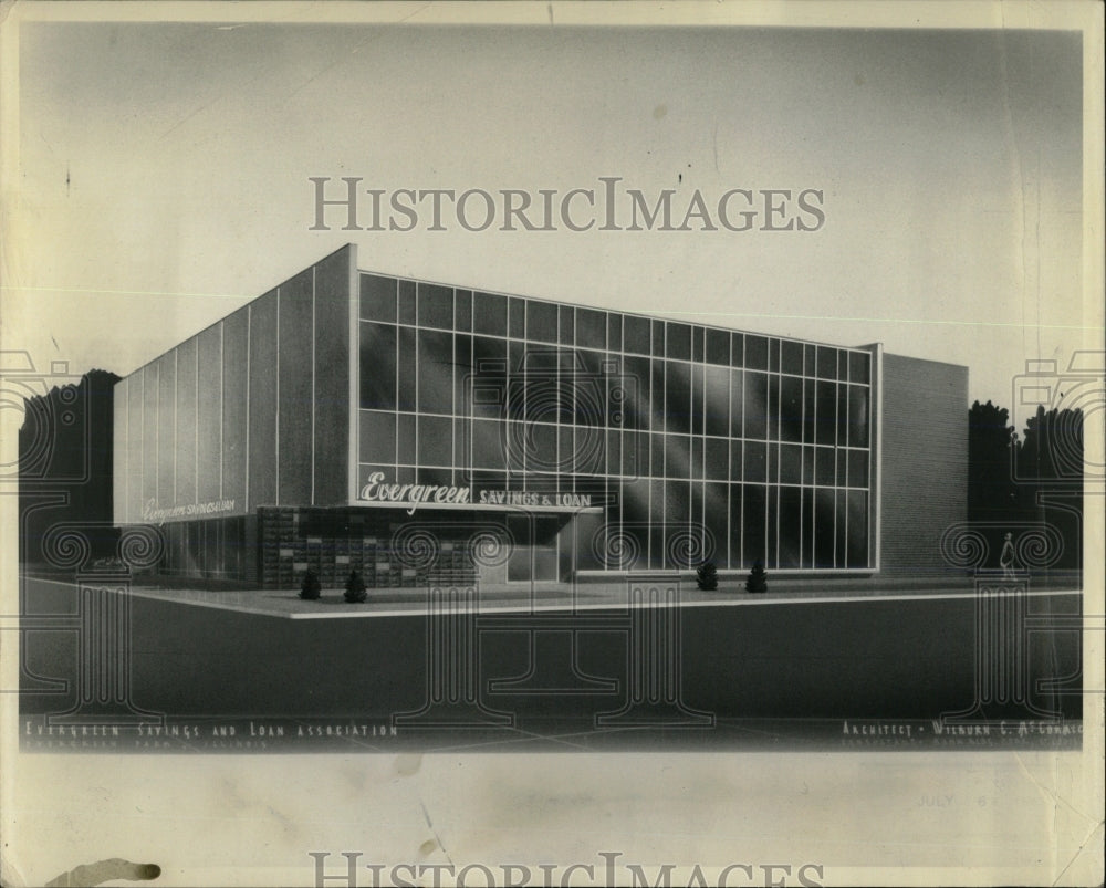 1964 Press Photo New Evergreen Savings &amp; Loan Assn, HQ. - RRW67747 - Historic Images