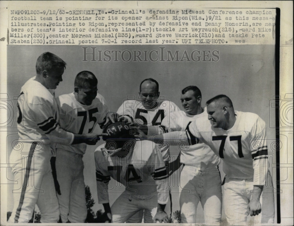 1963 Press Photo Grinnell University Football Members - RRW68691 - Historic Images