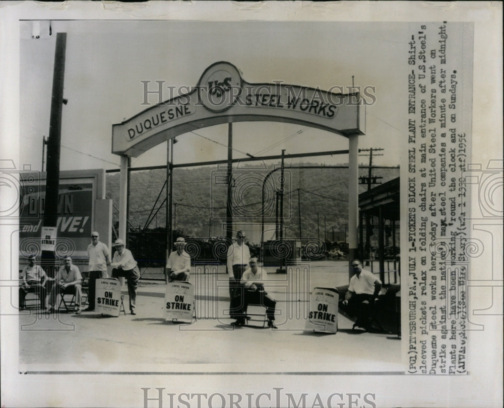 1956 Press Photo Duquesne Steelworks Strike Pickets - RRW68843 - Historic Images