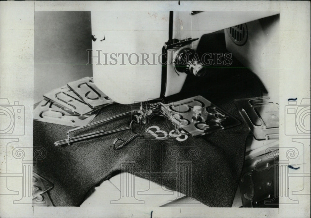 1971 Press Photo Sewing Machine Monogramming Kit - RRW70139 - Historic Images