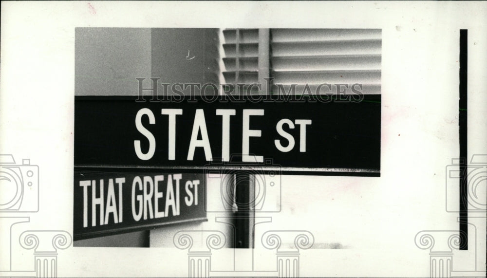 1980 Press Photo Signs State Street Mall - RRW70175 - Historic Images