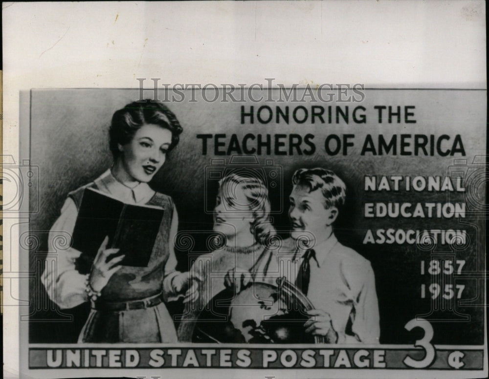 1957 Press Photo 3-cent stamp honoring teachers America - RRW70511 - Historic Images