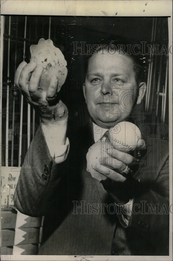 1959 Press Photo Hailstones baseball Orland Davig ice - RRW73579 - Historic Images