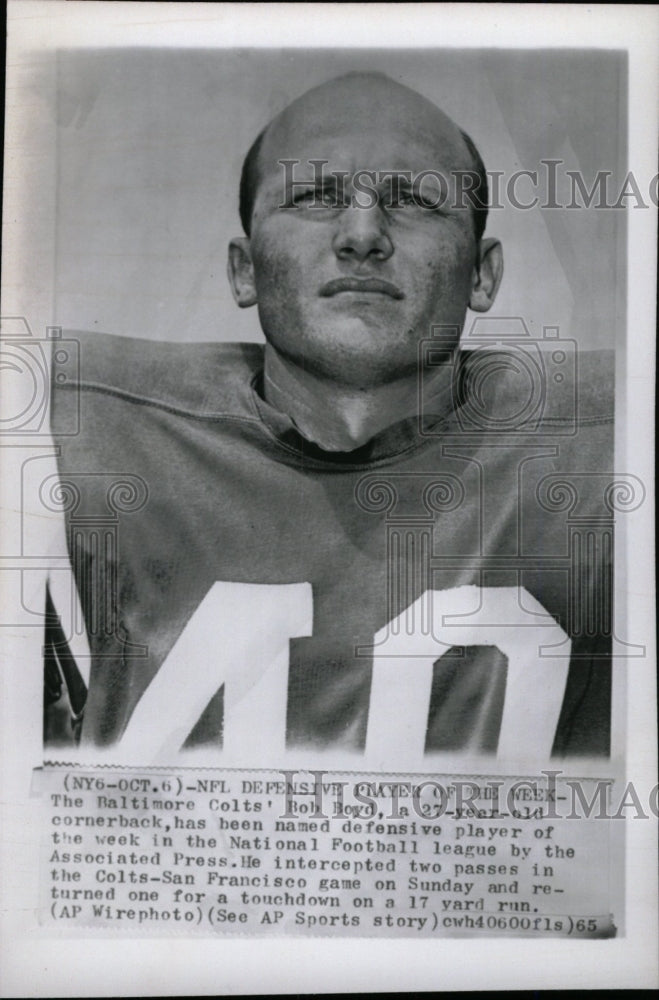 1965 Press Photo Bob Boyd Baltimore Colts Cornerback - RRW74441 - Historic Images