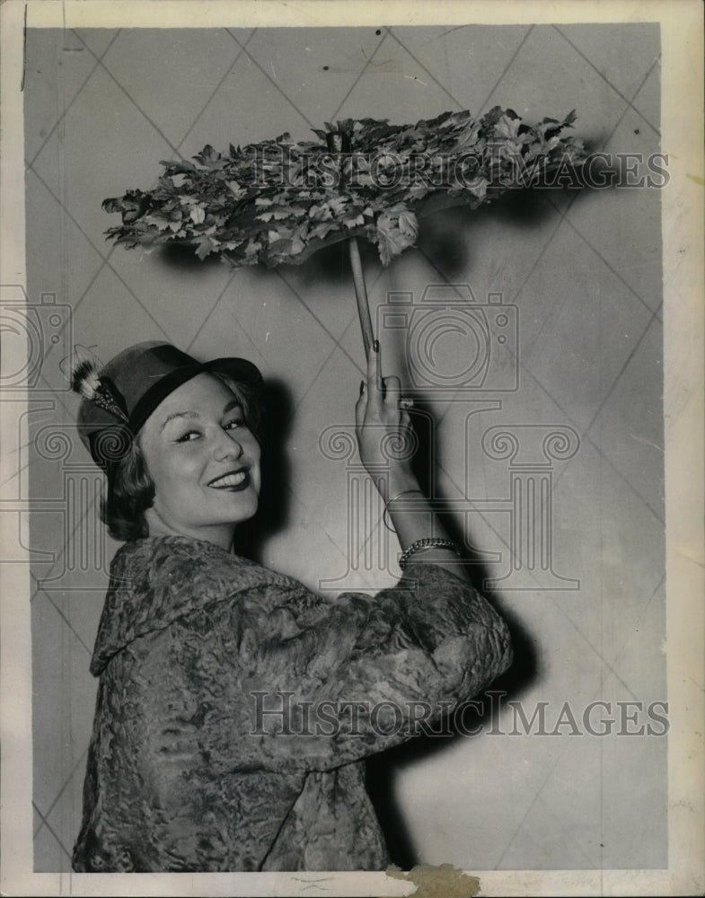 1957 Press Photo Paris Fashion atumn umbrella accessory - RRW75061 - Historic Images