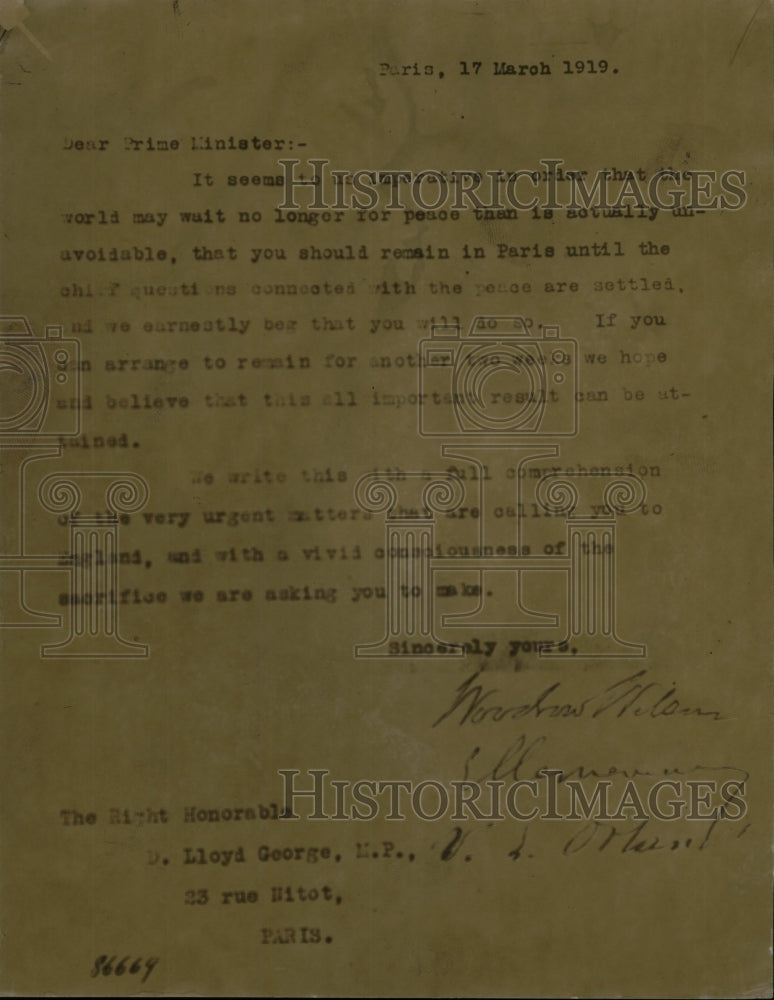 1919 Press Photo Confrence Prime Minister Letter Wilson - RRW75091 - Historic Images