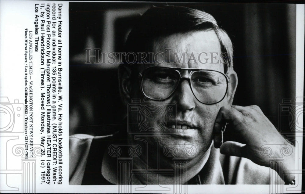 1991 Press Photo Danny Heater Basketball Record Holder - RRW77687 - Historic Images