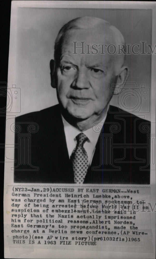 1965 Press Photo Heinrich Luebke West German President - RRW79257 - Historic Images
