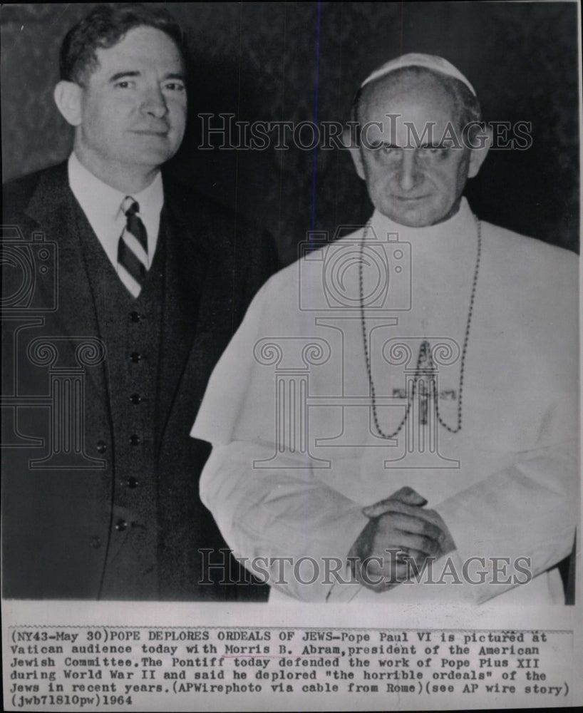 1964 Press Photo Pope Paul VI American Jewish Committee - RRW79657 - Historic Images