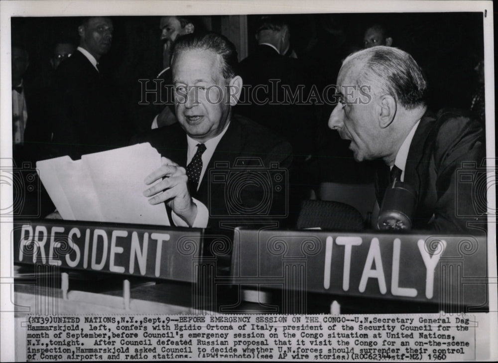 1960 Press Photo Hammarskjold Egidio Ortona UN Council - RRW83619 - Historic Images