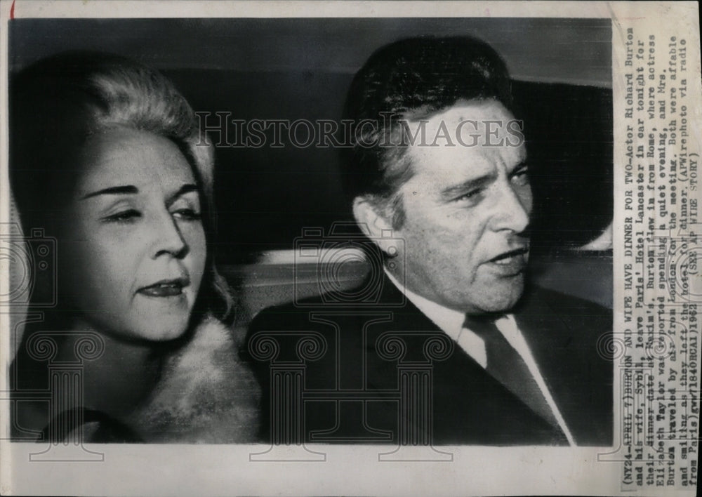 1962 Press Photo Actor Richard Burton wife Sybli Paris - RRW85565 - Historic Images