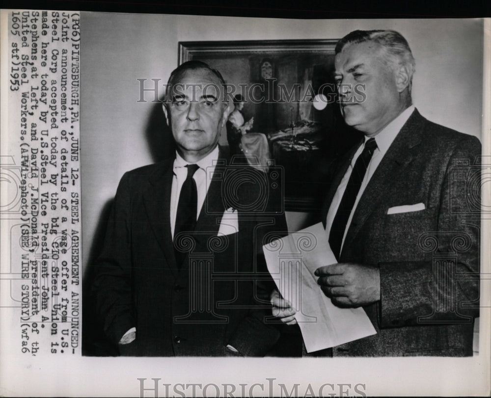 1953 Press Photo John Stephens David McDonald President - RRW86091 - Historic Images