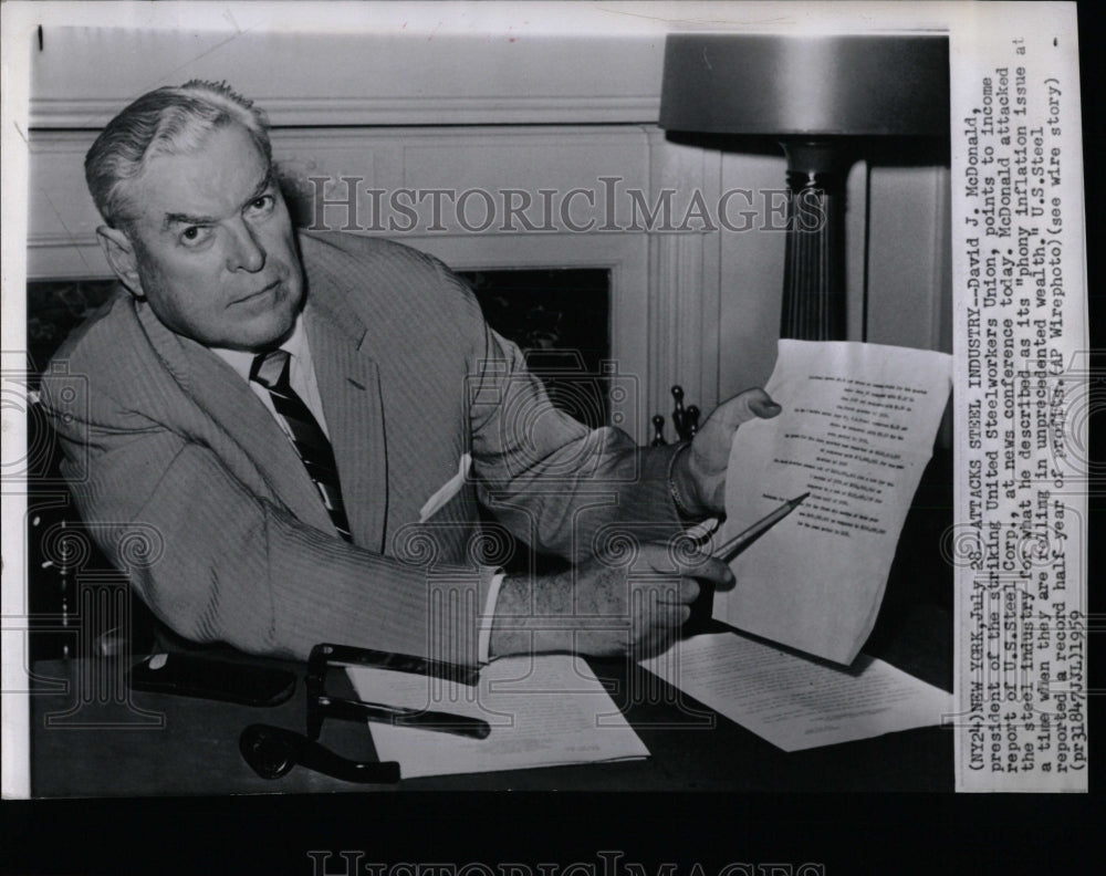 1959 Press Photo David McDonald US Steel New York Union - RRW86103 - Historic Images