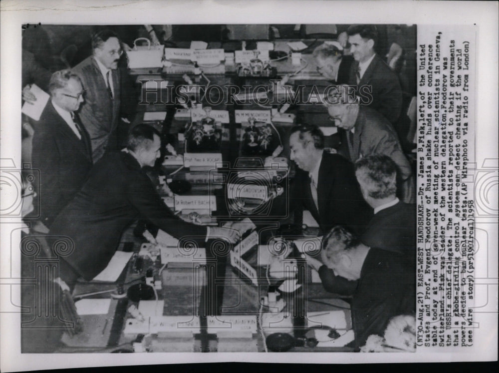 1958 Press Photo James B. Fisk Evgeni Feodorov Meeting - RRW89115 - Historic Images