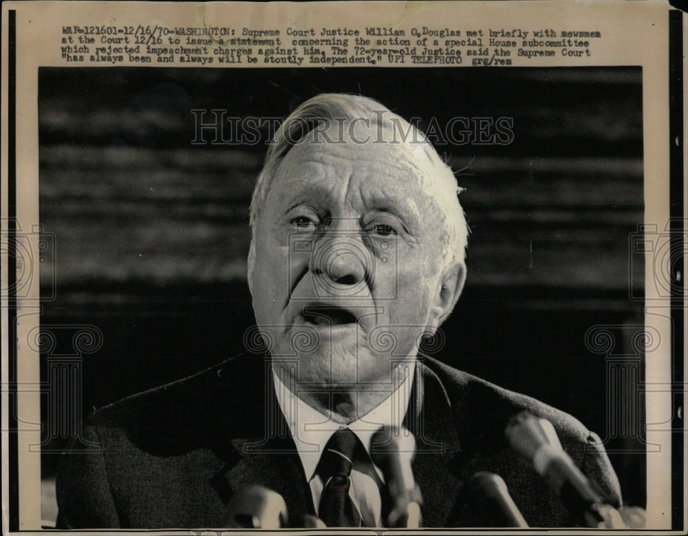 1970 Press Photo Supreme Court Justice William Douglas - RRW89429 - Historic Images