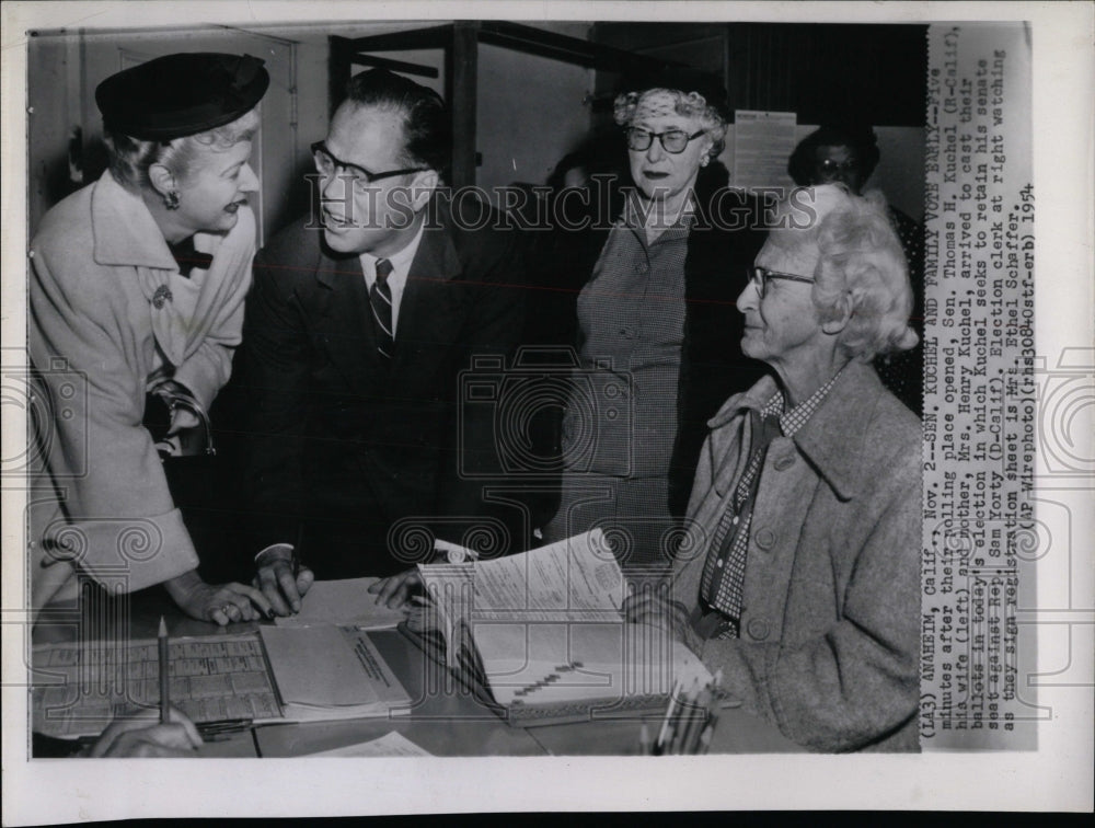 1954 Press Photo Sen. Thomas Kuchel and wife polling - RRW89795 - Historic Images