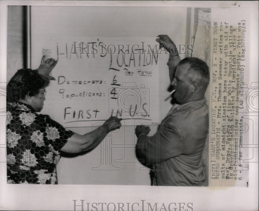 1954 Press Photo Mrs. Sweeney results election Drew aid - RRW90181 - Historic Images