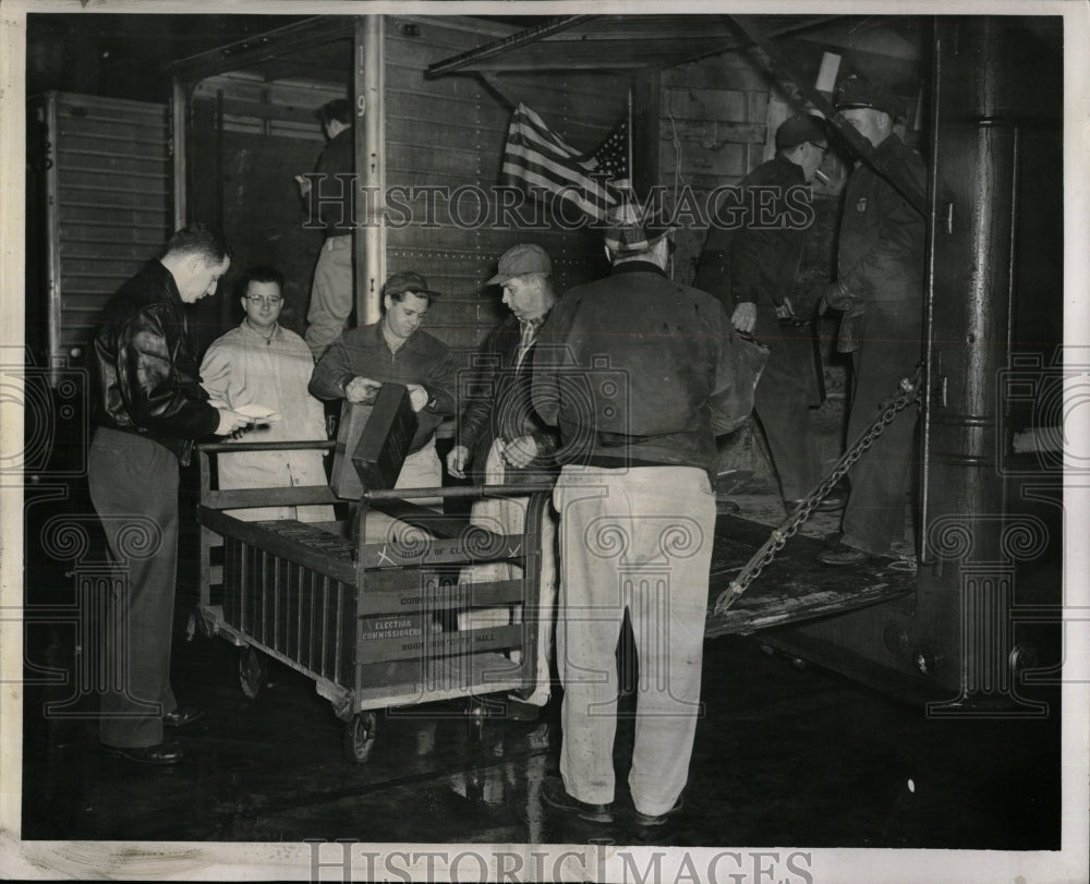 1955 Press Photo workmen ballot box truck distribution - RRW90223 - Historic Images