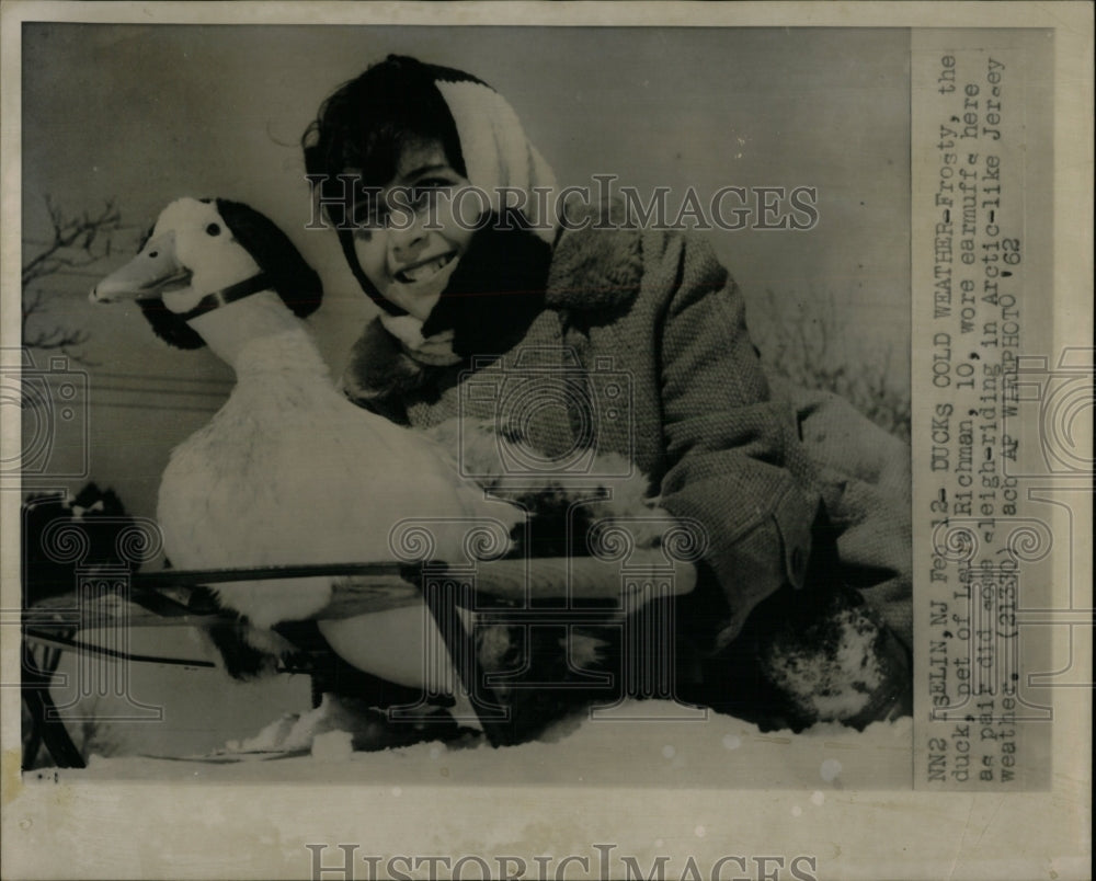 1962 Press Photo Pet Duck With Earmuffs Owner NJ - RRW90265 - Historic Images