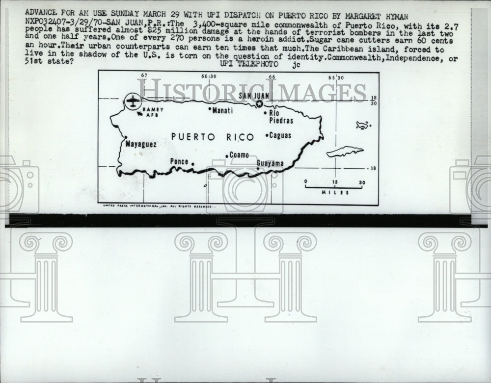 1970 Press Photo Map Commonwealth Puerto Rico - RRW90641 - Historic Images