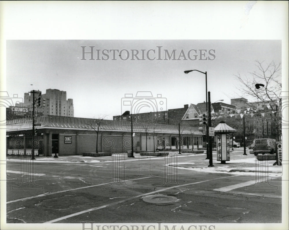 1985 Press Photo Detroit&#39;s China town store fronts - RRW90971 - Historic Images