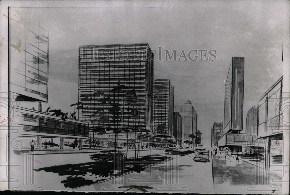 1956 Press Photo Detroit Skid Row Improvement Plan Art - RRW91009 - Historic Images