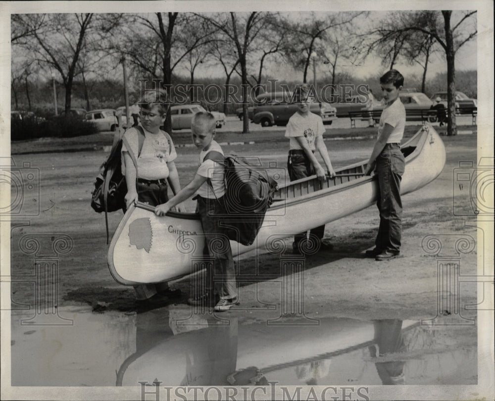 1954 Press Photo Children Putting Canoe In River - RRW91545 - Historic Images