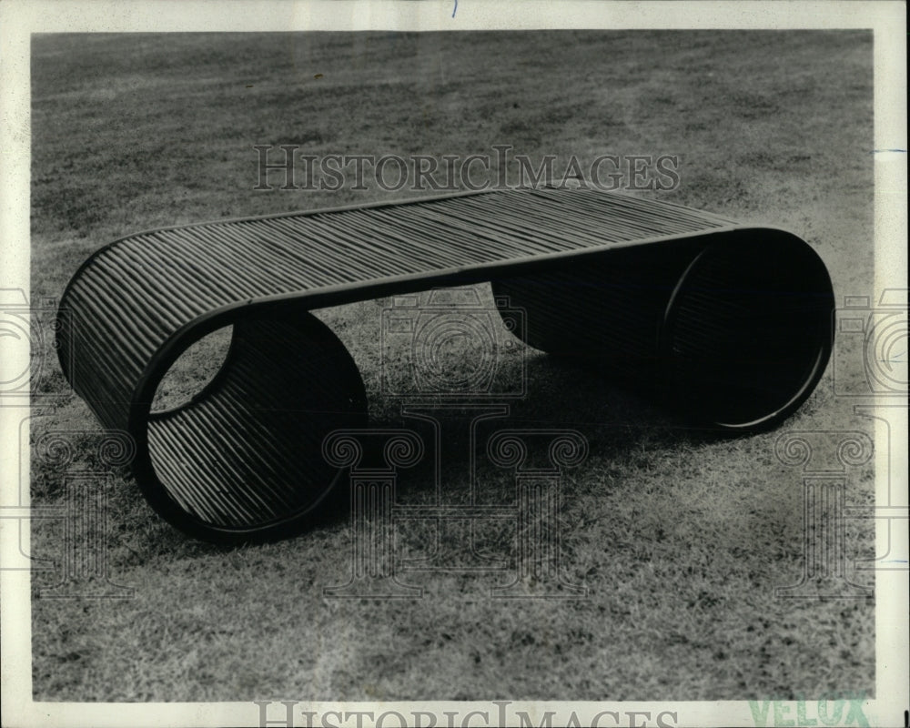 1974 Press Photo Scroll Design Cocktail Table Rattan - RRW91783 - Historic Images